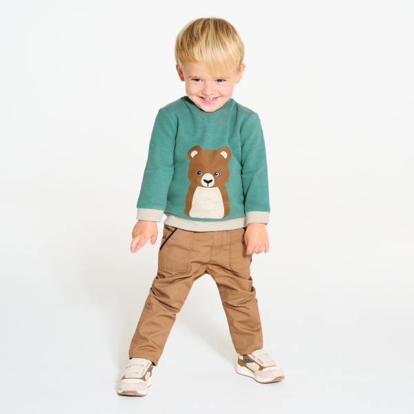 سترة من الصوف الناعم برسمة دب باللون الأزرق للأطفال الصغار